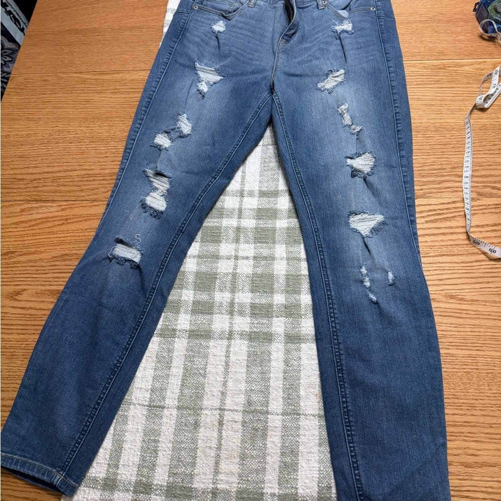 Torrid Blue Bombshell Skinny Jeans with Distressed Detailing